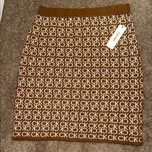 Calvin Klein Brown CK Logo Pencil Skirt